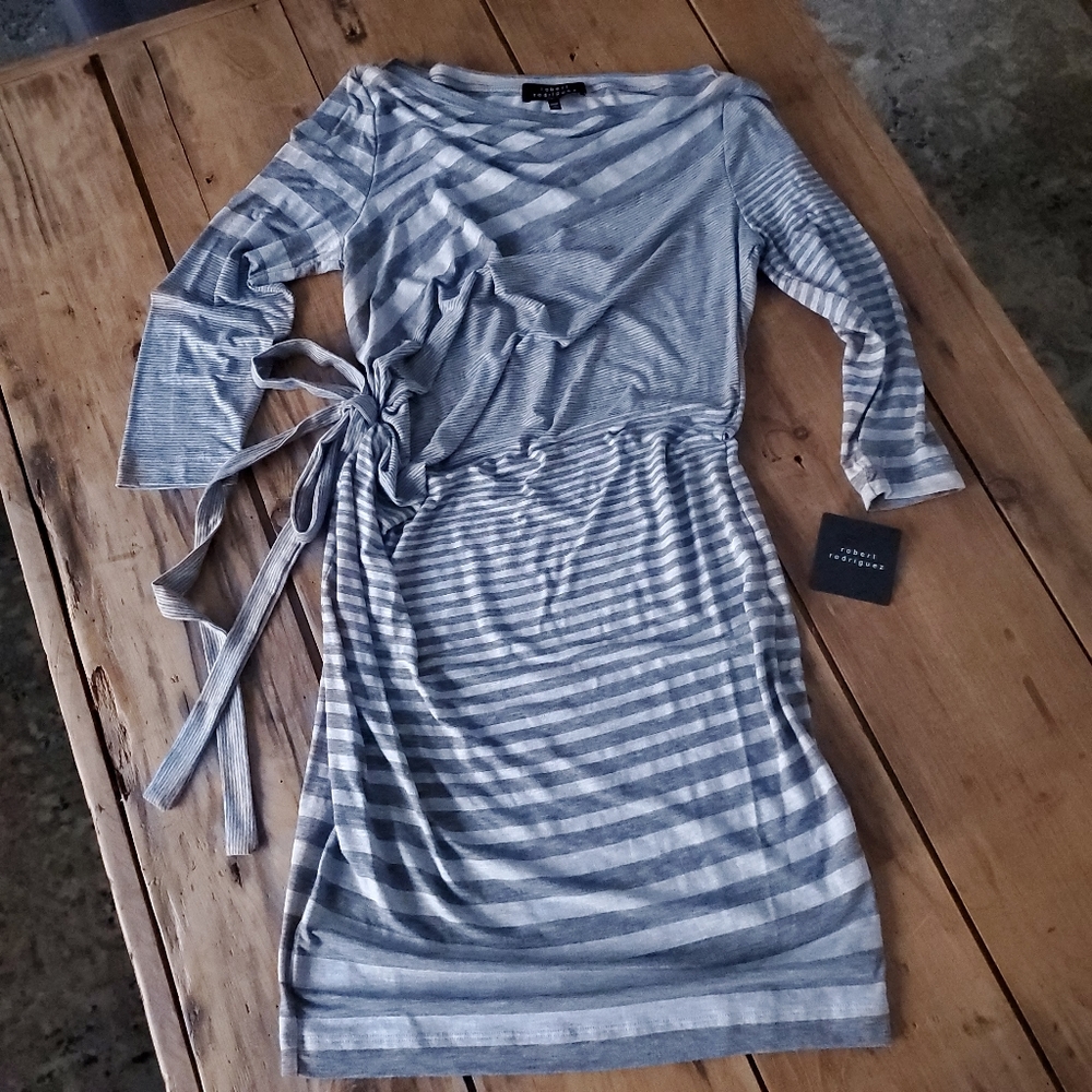 Robert Rodriguez Long Sleeve Stretch Dress Gray Striped Women's Large